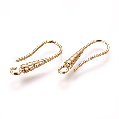 真鍮のピアスフック  水平ループ付き  ゴールドカラー  21x7x2.5mm  穴：1.8mm  20ゲージ  ピン：0.8mm&nbsp;KK-L177-28G-1