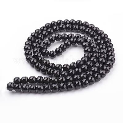 ガラスパールビーズ連売り  パールカラーの  ラウンド  ブラック  8mm  穴：1mm  約100個/連  30.71インチ（78cm）。&nbsp;X-HY-8D-B20-1-1