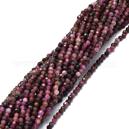 天然ルビービーズ連売り 多面カット ラウンド 2mm 穴:0.5mm 約215個/連 15.94''(40.5センチメートル) G-E576-63A-1