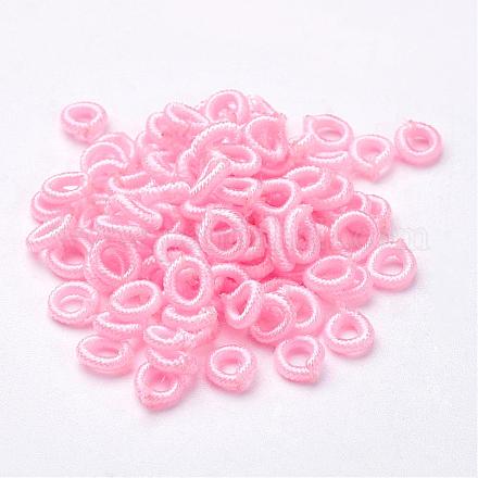 ポリエステルファブリックビーズ  リング  パールピンク  6x2mm  穴：3mm  約200個/袋&nbsp;WOVE-N003-46-1
