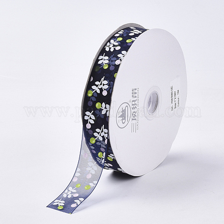 Flower Pattern Printed Polyester Organza Ribbons ORIB-Q034-01-1