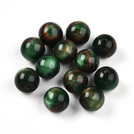 樹脂ビーズ  ラウンド  ツートン  グリーン  12mm  穴：2mm&nbsp;RESI-YW0004-28C-08-1