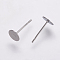 Non-Tarnish 304 Stainless Steel Stud Earring Settings, Flat Pad Earring Post, Flat Round, Stainless Steel Color, Tray: 6mm, 12x6mm, Pin: 0.7mm