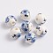 Floral Printed Porcelain Beads, Flower Patterned Ceramic Beads, Round, Blue, 12mm, Hole: 2~2.5mm