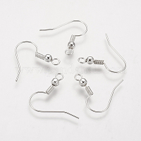 真鍮のピアスフック  耳ワイヤー  水平ループ付き  ニッケルフリー  銀色のメッキ  19mm  穴：1.5mm  21ゲージ  ピン：0.7mm&nbsp;KK-Q261-4-NF