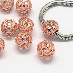 合金ヨーロピアンビーズ  大穴ビーズ  ロンデル  中空  ローズゴールド  11x9.5mm  穴：5mm