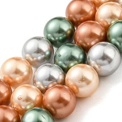 Electroplated Shell Pearl Beads Strands, Dyed, Round, Chocolate, 8mm, Hole: 0.8mm, about 52pcs/strand, 15.94 inch(40.5cm)