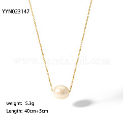 Elegant Natural Freshwater Pearl Rice Pendant Necklaces with 304 Stainless Steel Chain for Women, Floral White, Real 18K Gold Plated, 15.75 inch(40cm)