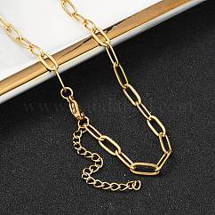 Ion Plating(IP) 304 Stainless Steel Paperclip Chain Necklace for Women, Golden, 16.34 inch(41.5cm)