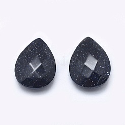 合成ブルーゴールドストーン青金砂石カボション  多面カット  ティアドロップ  17~18x12.5x4.5~6mm&nbsp;G-P384-D08