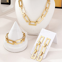 Rectangle Alloy Link Chain Necklaces & Bracelets & Stud Dangle Earrings Sets&nbsp;FS-WG74F2B-01