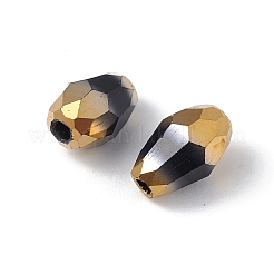 電気メッキガラスビーズ  半分黄金メッキ  多面カット  ティアドロップ  ブラック  6x4x4mm  穴：1mm  約500個/袋&nbsp;DGLA-C001-01B