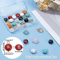 14個7スタイルのフラットラウンドファセット天然＆合成宝石ペンダント  真鍮のループ付き  16mm  穴：2.5mm  2個/カラー&nbsp;PALLOY-AR00010