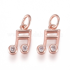 真鍮製チャーム  キュービックジルコニアと丸カン  音符  透明  ミックスカラー  8.5x5.5x1.5mm  穴：2mm&nbsp;ZIRC-L070-65