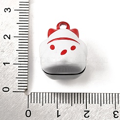 スプレー塗装された合金のベルペンダント  招き猫のチャーム  レッド  20x17x17mm  穴：2mm&nbsp;FIND-U030-15B-01
