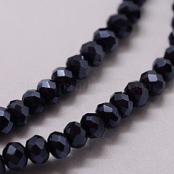 電気メッキガラスビーズ連売り  ロンデル  多面カット  パール光沢メッキ  ブラック  3~3.5x2mm  穴：1mm  約105~110個/連  29~31cm&nbsp;X-GLAA-K016-2x3mm-10PL