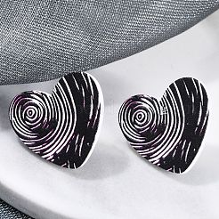Heart Acrylic Printed Stud Earrings for Women&nbsp;EJEW-G418-01D