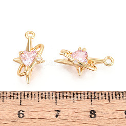 真鍮の舗装キュービックジルコニアペンダント  スター  ニッケルフリー  18KGP本金メッキ  17x9x6mm  穴：1.2~1.4mm&nbsp;KK-T074-103G