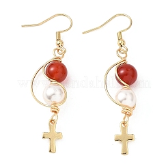 Shell Pearl Cross Dangle Earrings&nbsp;EJEW-JE06706
