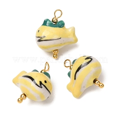 手作りの磁器のペンダント  クジラのチャーム  手描き  ファミーユは磁器バラ  真鍮パーツ  18KGP本金メッキ  ミックスカラー  22.5~25x19~20x12.5~13mm  穴：2.5~3x3mm&nbsp;PR-CBAC347-05
