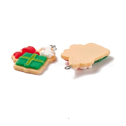 クリスマステーマの不透明樹脂ペンダント  プラチナトーン鉄パーツ  ギフト用の箱  ライムグリーン  29x20x5mm  穴：2mm&nbsp;FIND-E025-07