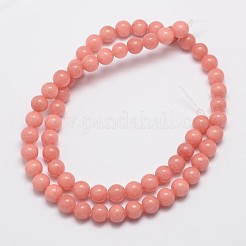 天然石マレーシアジェイドビーズ連売り  模造菱マンガン鉱  ラウンド  染め  鮭色  6mm  穴：0.8mm  約64個/連  15インチ&nbsp;X-G-A146-6mm-B08