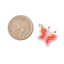 ガラスシードビーズの蝶のペンダント  304ステンレススチール製ジャンプリング付き  レッドオレンジ  18x22.5x4.5mm  穴：3.5mm&nbsp;PALLOY-MZ00473-02