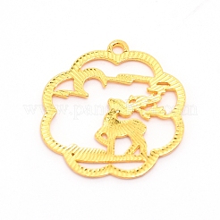 合金エナメルチャーム  白鹿と花  カドミウムフリー＆鉛フリー  ゴールドカラー  29x26.5x1.2mm  穴：2mm&nbsp;ENAM-WH0047-71G-RS
