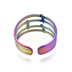 304ステンレススチール中空ワイドカフリング  女性のためのレインボーカラーオープンリング  usサイズ8 3/4(18.7mm)&nbsp;RJEW-N038-103