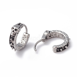 316ステンレススチール製スカルフープピアス（男性・女性用）  アンティークシルバー  17.5x15.5x4mm  ピン：1mm&nbsp;EJEW-C045-03