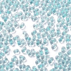 蓄光ガラスシードビーズ  暗闇で光る  ピーナッツ  ターコイズ  2.5x4x2mm  穴：0.8mm  約11250個/ポンド&nbsp;SEED-A033-07H