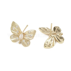 Butterfly Brass Micro Pave Clear Cubic Zirconia Stud Earring Findings&nbsp;KK-F921-02G