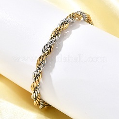 女性用304ステンレススチールロープチェーンブレスレット  本金メッキ&ステンレススチールカラー  8-1/8x1/4インチ（20.6x0.6cm）&nbsp;BJEW-C091-03B-GP
