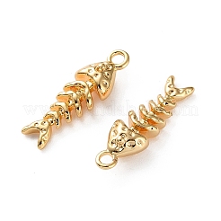 海の真鍮ペンダント  フィッシュボーンのチャーム  18KGP本金メッキ  18x5x4mm  穴：1.6mm&nbsp;KK-L266-02D-G