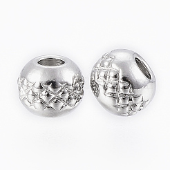 変色しにくい201ステンレススチールビーズ  波紋のある丸  ステンレス鋼色  6x5mm  穴：2mm&nbsp;STAS-G154-37-6mm