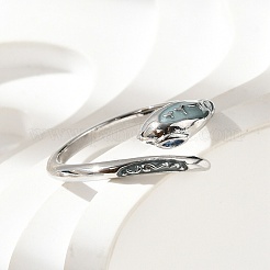女性のための真鍮のキュービックジルコニアのカフリング  ヘビ  エナメル付き  プラチナ  2~9.5mm  内径：18.4mm&nbsp;RJEW-S401-01P