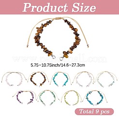 9Pcs 9 Styles Natural Mixed Stone Chip Nylon Braided Beaded Bracelet Making&nbsp;AJEW-BM0001-55