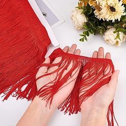 ポリエステルラテンフリンジレース  洋服アクセサリーデコレーション  DIYレーストリム刺繡生地  レッド  6-1/8インチ（155mm）  10m /カード&nbsp;OCOR-WH0064-43B