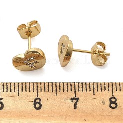 ラックメッキ真鍮マイクロパヴェクリアキュービックジルコニアスタッドピアス  ハート  文字F  8.5x9.5mm&nbsp;EJEW-K299-01G-F