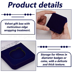 ベルベットバッジ収納ギフトボックス  正方形  ミッドナイトブルー  6.8x6.5x2.8cm  内径：47x40mm&nbsp;CON-WH0092-78A-02