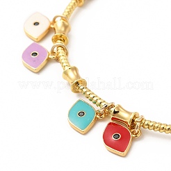 Colorful Enamel Charms Cuff Bangle with Clear Cubic Zirconia&nbsp;BJEW-E073-09G