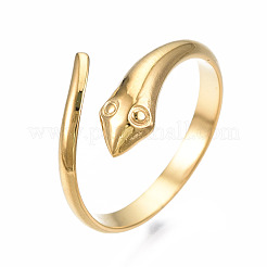 304ステンレススチール製スネークラップオープンカフリング、女性用  ゴールドカラー  usサイズ6 3/4(17.1mm)&nbsp;RJEW-T023-76G