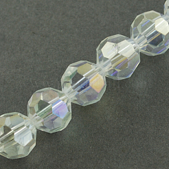 電気メッキガラスビーズセット  ABカラーメッキ  多面カット  ラウンド  クリアAB  6x5mm  穴：1mm  約100個/連  21インチ&nbsp;EGLA-R016-6mm-25