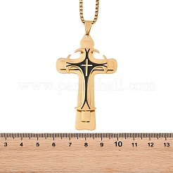 Religion 201 Stainless Steel Black Enamel Cross Pendant 304 Stainless Steel Box Chain Necklaces&nbsp;SA-H003-07G