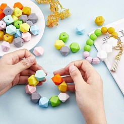 100Pcs Silicone Beads Mixed Color Hexagonal Silicone Beads Bulk Spacer Beads Silicone Bead Kit for Bracelet Necklace Keychain Jewelry Making&nbsp;JX307A