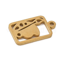 304ステンレススチールチャーム  パレット付きの長方形  ゴールドカラー  13x7.5x1mm  穴：1.2mm&nbsp;LS-STAS-G355-07G