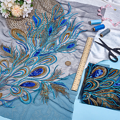 2Pcs 2 Styles Peacock Feather Shape Polyester Embroidery Sew on Flower Appliques&nbsp;PATC-MA0001-35