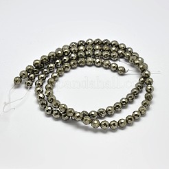 天然石パイライトラウンドビーズ連売り  ファセット（64ファセット）  グレードA  10mm  穴：1mm  約40個/連  16インチ&nbsp;G-F197-08-10mm