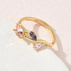 Flower Brass Glass Adjustable Finger Rings&nbsp;GL-CBA18A7-01G-01