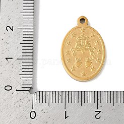 イオンプレーティング（IP）304ステンレスペンダント  セイントチャーム付きオーバル  ゴールドカラー  21x14x2mm  穴：1.6mm&nbsp;STAS-M080-11G-01